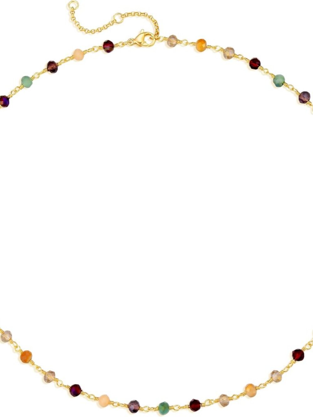 Beaded Necklaces for Women 14K Gold Plated Dainty Colorful Green/Rose Beaded Pea